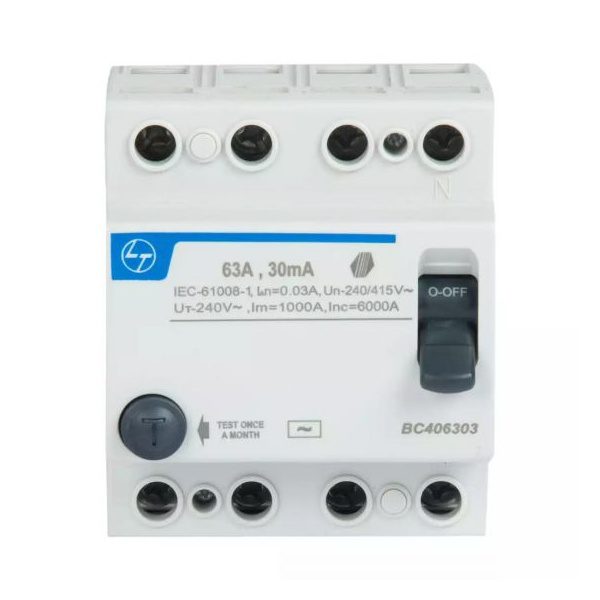 Tripper RCCB 25A FP 415V AC 30mA L T BC402503 bc406303 4pole 63a 30ma rccb front