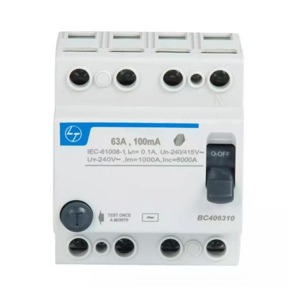 Tripper RCCB 25A FP 415V AC 100mA L T BC402510 bc406310 4pole 63a 100ma rccb front