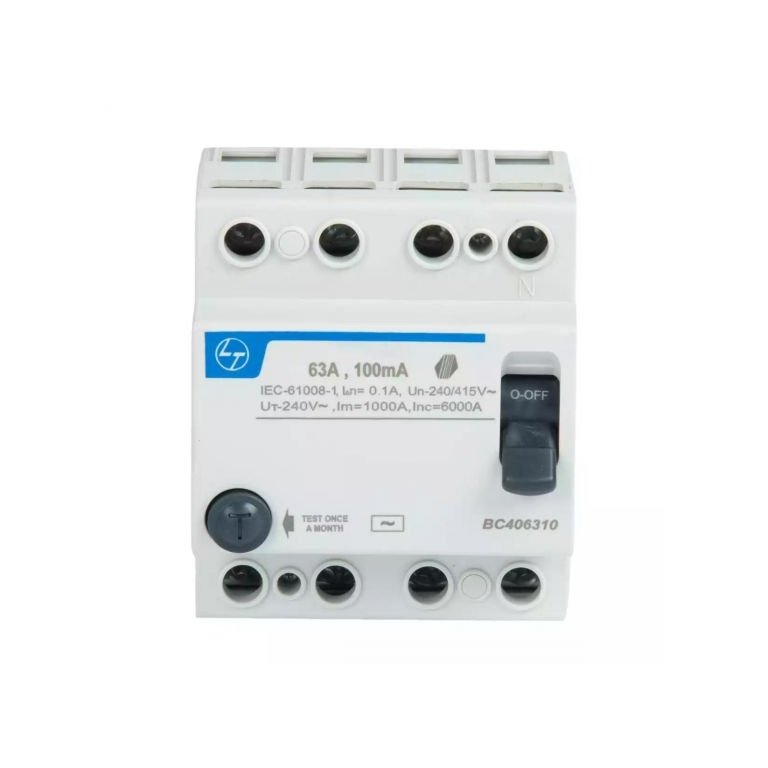 Tripper RCCB 25A FP 415V AC 100mA L T BC402510 bc406310 4pole 63a 100ma rccb front