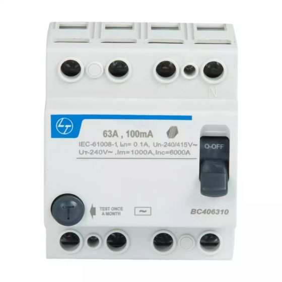 bc406310_4pole_63a_100ma-rccb_front.jpg Tripper RCCB 25A FP 415V AC 100mA L T BC402510 bc406310 4pole 63a 100ma rccb front