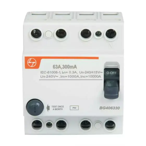 EXORA RCCB 63A FP 415V AC 300mA L T BG406330 bg406330 rccb 63a4p0.3a finished front