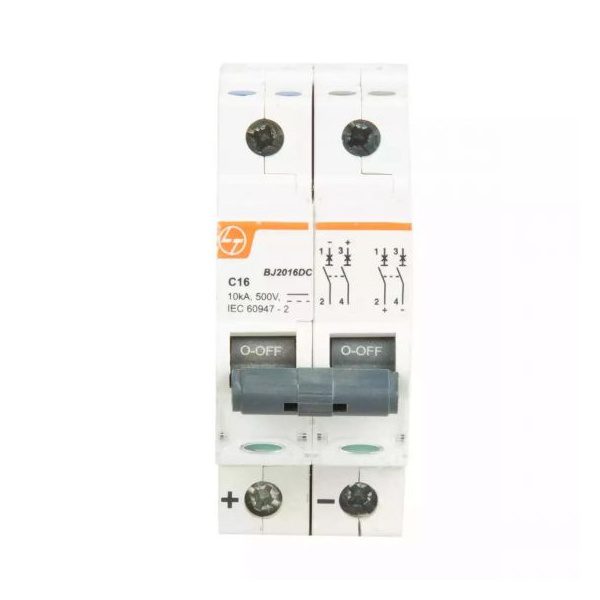 EXORA MCB 32A DP 500V DC 10kA C Curve L T bj2016dc mcb dp 16a 500v dc 10ka front