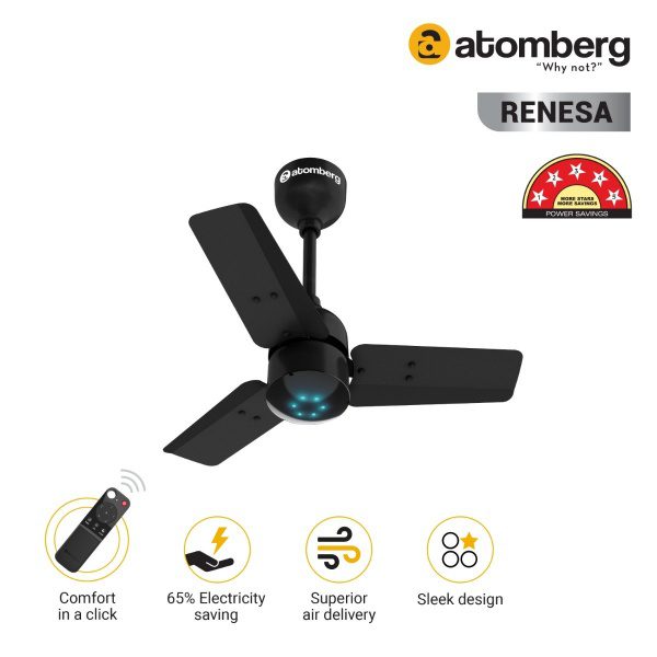 Atomberg Renesa 600 mm BLDC Ceiling Fan with Remote Control LED Indicators Midnight Black black2