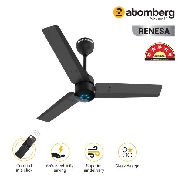 Atomberg Renesa 900 mm BLDC Ceiling Fan with Remote Control LED Indicators Midnight Black black2 1