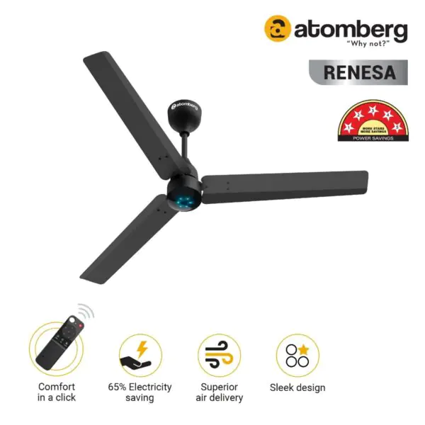 Atomberg Renesa 1200 mm BLDC Ceiling Fan with Remote Control LED Indicators Midnight Black black2 1 1