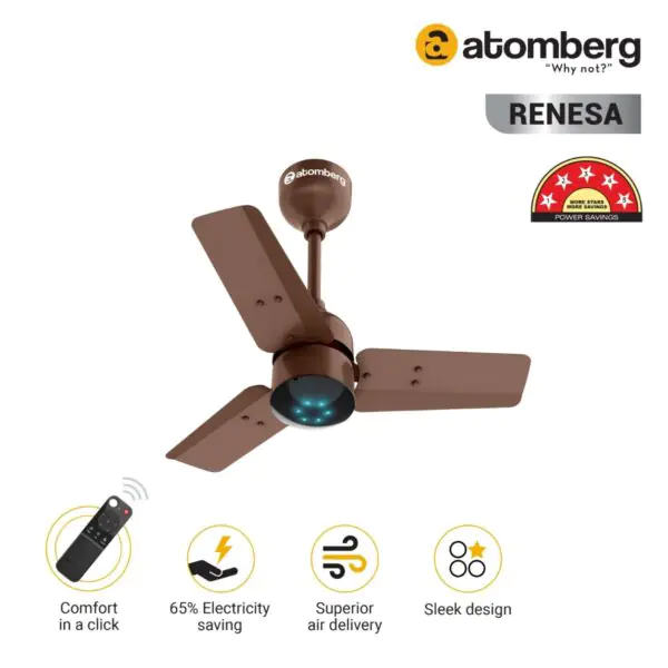 Atomberg Renesa 600 mm BLDC Ceiling Fan with Remote Control LED Indicators Matt Brown brown2