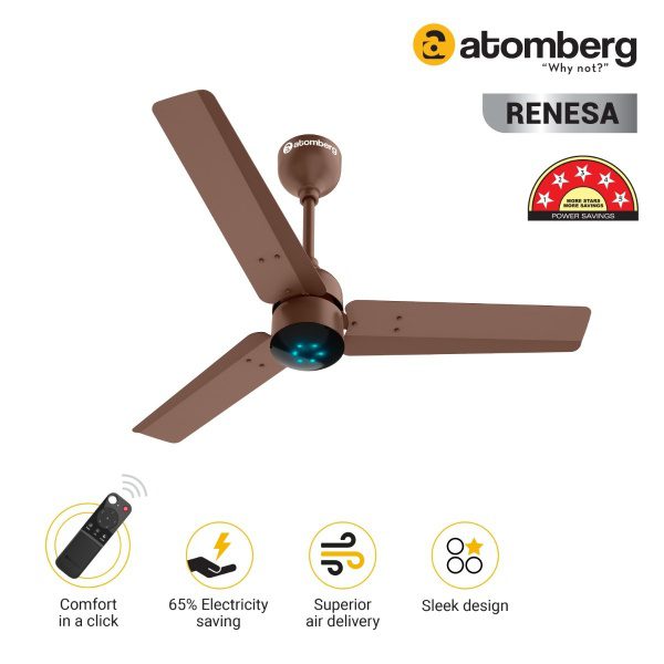 Atomberg Renesa 900 mm BLDC Ceiling Fan with Remote Control LED Indicators Matt Brown brown2 1