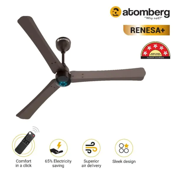 Atomberg Renesa 1200 mm BLDC Ceiling Fan with Remote Control LED Indicators Earth Brown brown2 1 3