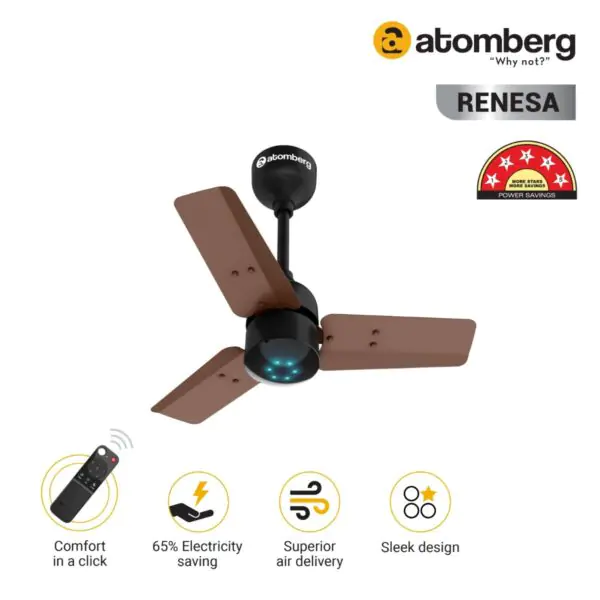 Atomberg Renesa 600 mm BLDC Ceiling Fan with Remote Control LED Indicators Matt Brown Black brownblack2