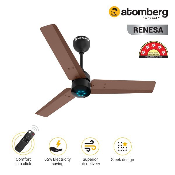 Atomberg Renesa 900 mm BLDC Ceiling Fan with Remote Control LED Indicators Matt Brown Black brownblack2 1