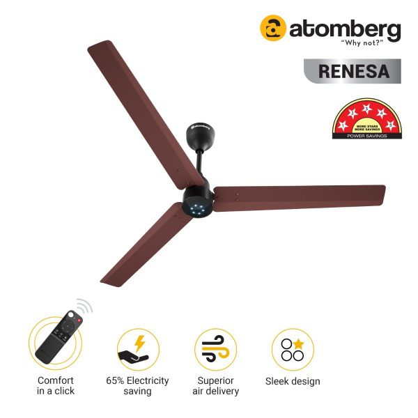 Atomberg Renesa 1400 mm BLDC Ceiling Fan with Remote Control LED Indicators Brown Black brownblack 2