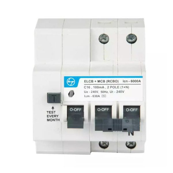 Tripper RCBO EL MCB 25A DP 240V AC 6kA 100mA C Curve L T CB90003OODO cb90003oobo 16a 2p elcbmcb 100ma front