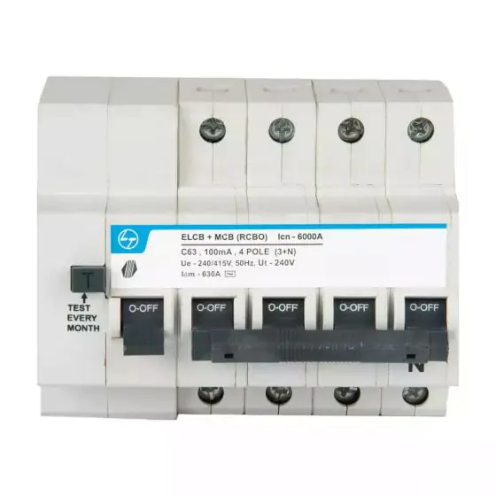 Tripper RCBO EL MCB 40A FP 415V AC 6kA 100mA C Curve L T CB90004OOFO cb90004ooho 63a 4p elcbmcb 100ma front
