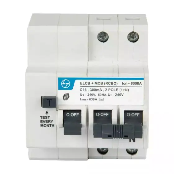 Tripper RCBO EL MCB 25A DP 240V AC 6kA 300mA C Curve L T CB90005OODO cb90005oobo 16a 2pelcbmcb 300ma front