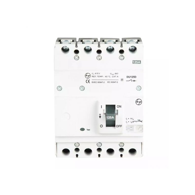 DU125D MCCB 125A 4P 415V AC 18KA Thermal Magnetic 50 60 Hz L T CM90677OOLO cm90677oolo mccb du125d 125a 4p tm 9in front