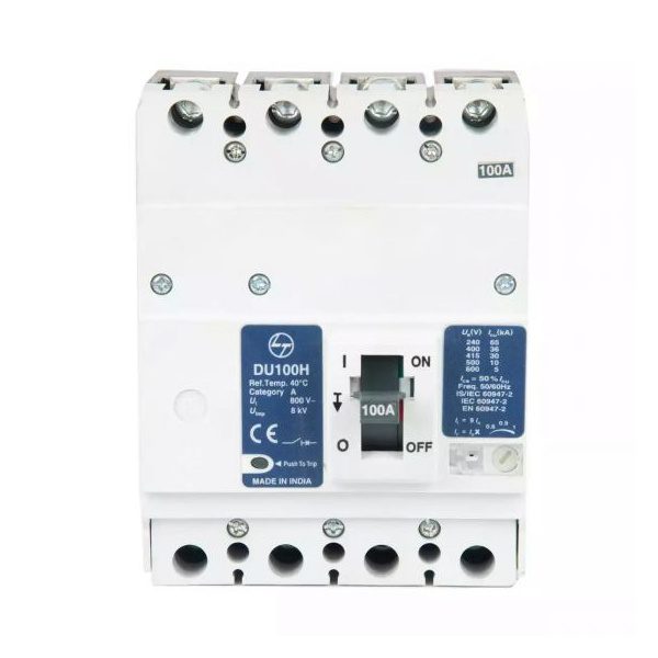 DU100H MCCB 63A 4P 415V AC 30kA Thermal Magnetic 50 60 Hz L T CM97933OOH2 cm97933ook2 mccb du100h 100a 4p tm 40deg front
