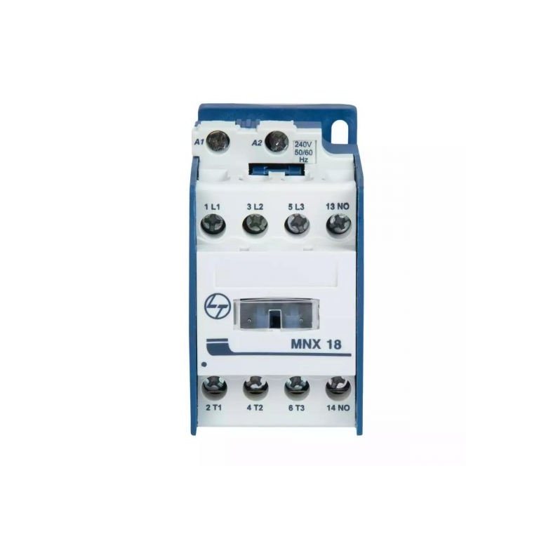 MNX Contactor 18A 3P 415V AC In Built 1NC AC-3 220V AC Coil 50 60 Hz L T CS94101KOOO cs94100booo mnx 18 front