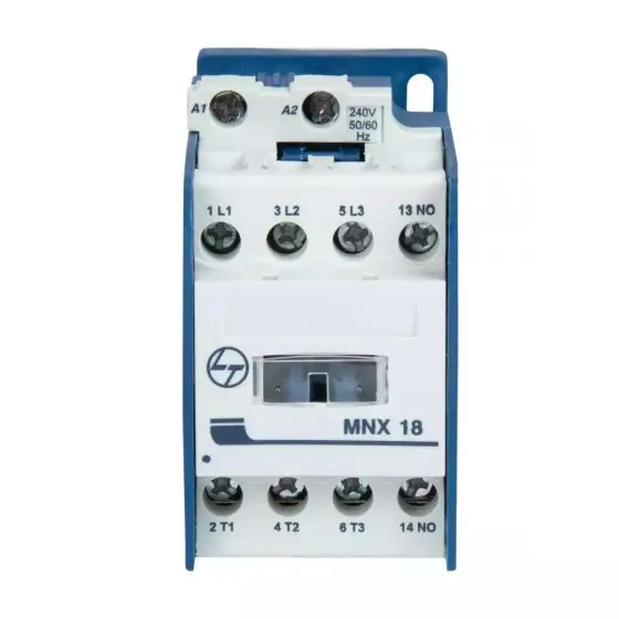MNX Contactor 18A 3P 415V AC In Built 1NC AC-3 220V AC Coil 50 60 Hz L T CS94101KOOO cs94100booo mnx 18 front