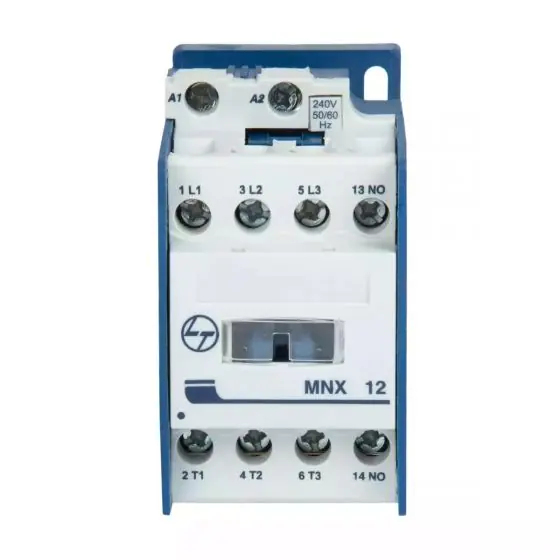 MNX Contactor 12A 3P 415V AC In Built 1NC AC-3 415V AC Coil 50 60 Hz L T CS94109DOOO cs94108booo mnx 12 front