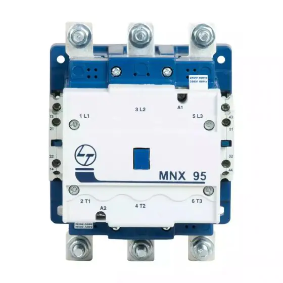MNX Contactor 95A 3P 415V AC AC-3 220V AC Coil 50 60 Hz L T CS94136KOOO cs94136booo mnx 95 front