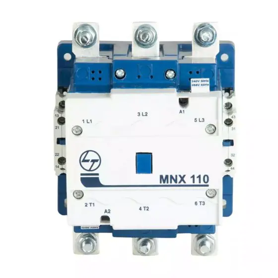 MNX Contactor 110A 3P 415V AC AC-3 110V AC Coil 50 60 Hz L T CS94137AOOO cs94137booo mnx 110 front