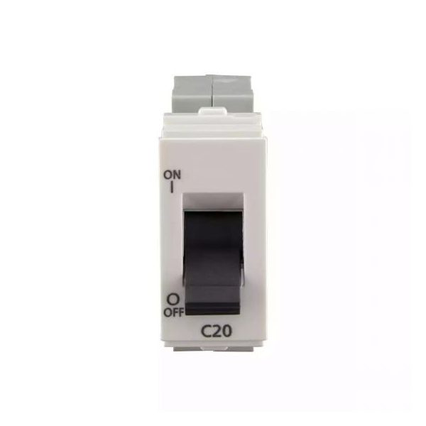 enGem 20A SP Mini MCB 3 kA White L T CB93101KW20 engem20aspminimcb3ka cb93101kw20 front