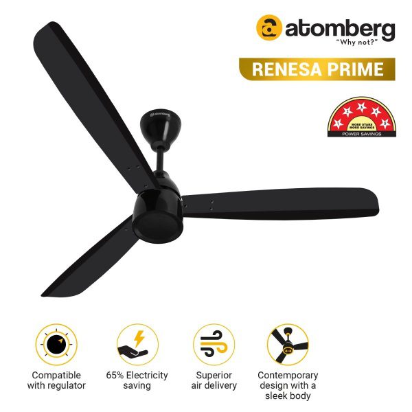 Atomberg Renesa Prime 1200 mm BLDC Ceiling Fan with Regulator Black fangsffbketdqhre 01