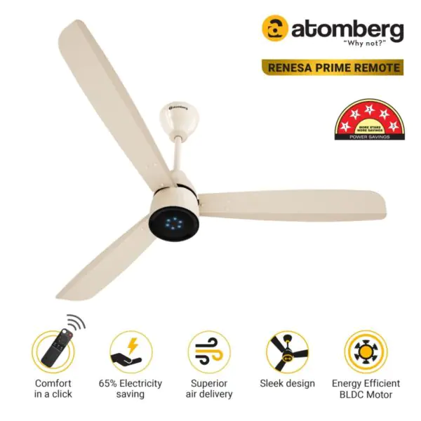 Atomberg Renesa Prime 1200 mm BLDC Ceiling Fan with Remote Control LED Indicators Seasand Ivory fangx234nuqnwvzj 1