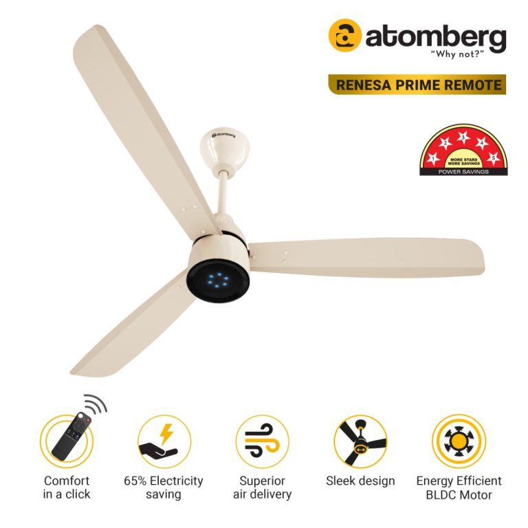 Atomberg Renesa Prime 1200 mm BLDC Ceiling Fan with Remote Control LED Indicators Seasand Ivory fangx234nuqnwvzj 1