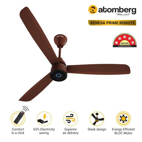 Atomberg Renesa Prime 1200 mm BLDC Ceiling Fan with Remote Control LED Indicators Gloss Brown fangx23s6bywdqk6 01
