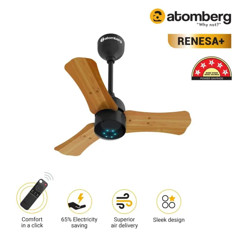 Atomberg Renesa 600 mm BLDC Ceiling Fan with Remote Control LED Indicators Golden Oakwood goldoakwood2