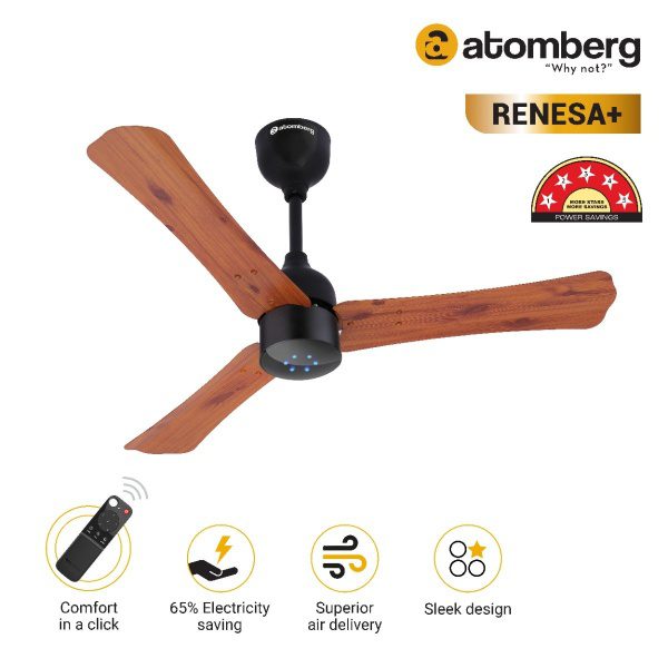 Atomberg Renesa 900 mm BLDC Ceiling Fan with Remote Control LED Indicators Golden Oakwood goldoakwood2 1