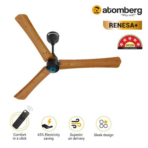 Atomberg Renesa 1200 mm BLDC Ceiling Fan with Remote Control LED Indicators Golden Oakwood goldoakwood2 2