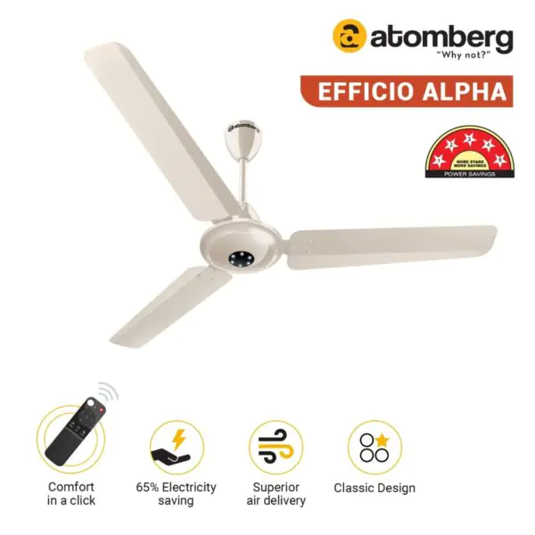 Atomberg Efficio Alpha 1200 mm BLDC Ceiling Fan with Remote Control LED Indicators Gloss Ivory ivory2 1