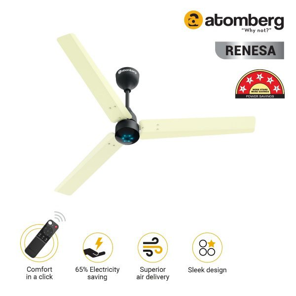 Atomberg Renesa 1200 mm BLDC Ceiling Fan with Remote Control LED Indicators Ivory Black ivoryblack2