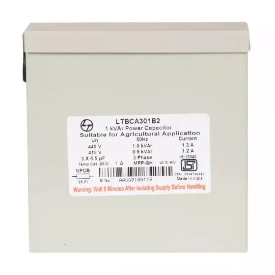 Power Factor Correction Capacitor-Agri Box Cap-20 kVAr,440V L T LTBCA320B2 ltbca301b2 1kvar agd box cap440v3 ph front 1