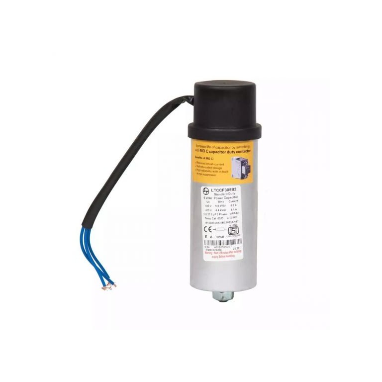 Standard Duty Cylindrical Capacitor 6.6 kVAr 525 VAC L T LTCCF306M2 ltccf305b2 5 kvar cyl std duty cap440v3 ph front