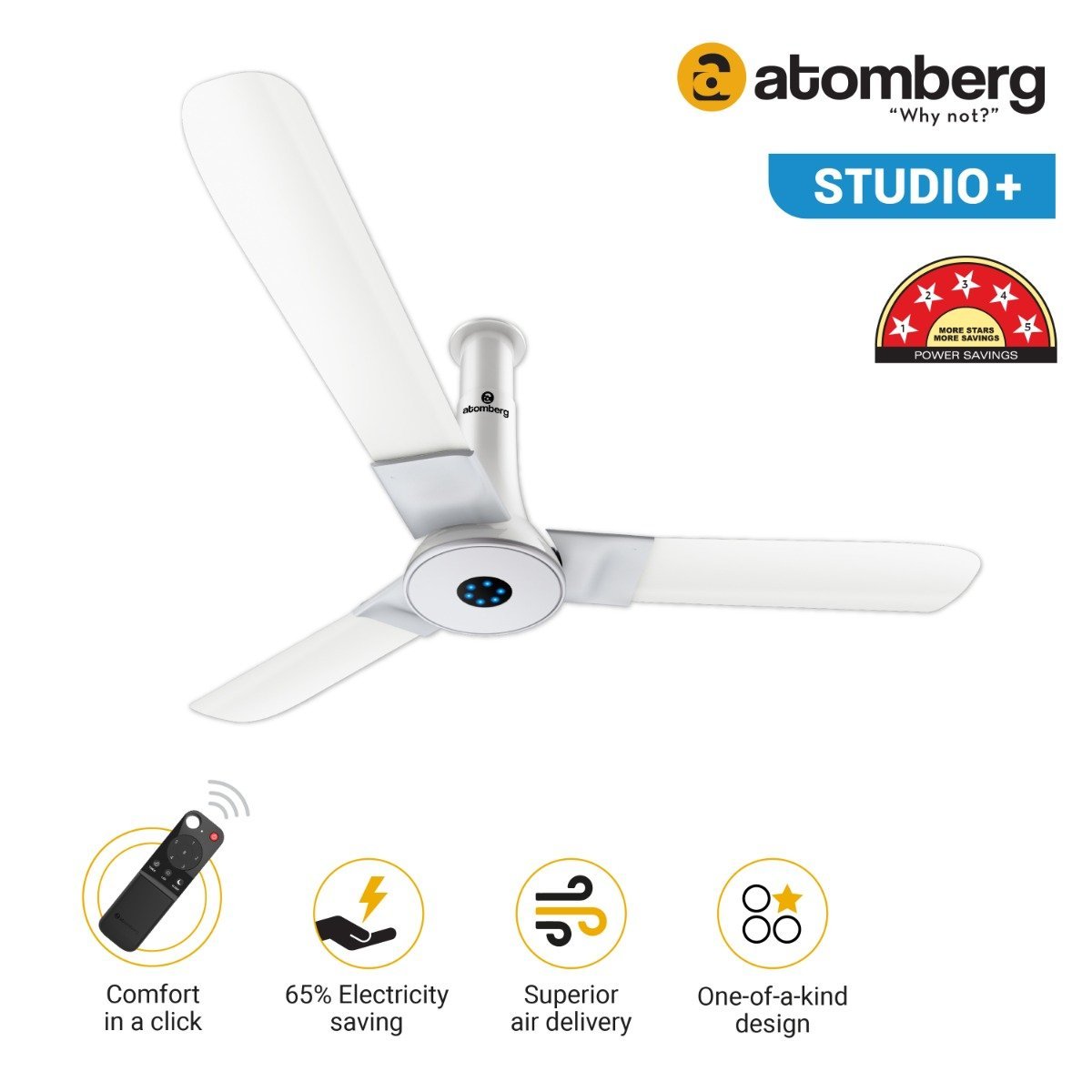 Atomberg Studio 1200 mm BLDC Ceiling Fan with Remote Control LED Indicators Marble White marblewhite 2