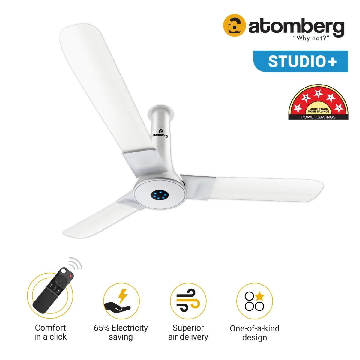 Atomberg Studio 1200 mm BLDC Ceiling Fan with Remote Control LED Indicators Marble White marblewhite 2