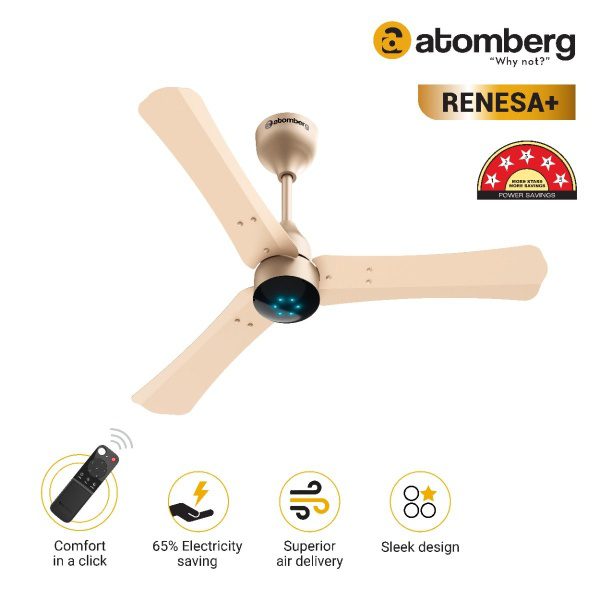 Atomberg Renesa 900 mm BLDC Ceiling Fan with Remote Control LED Indicators Metallic Gold metlkgold2