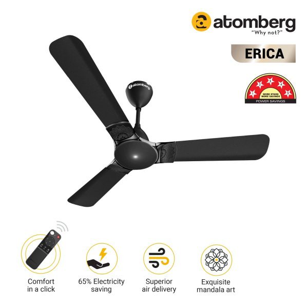 Atomberg Erica 1200 mm BLDC Ceiling Fan with Remote Control Midnight Black midnight black 2