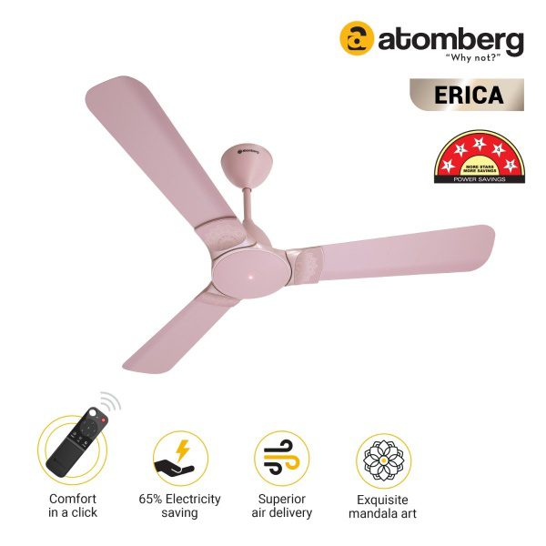 Atomberg Erica 1200 mm BLDC Ceiling Fan with Remote Control Lotus Pink pink