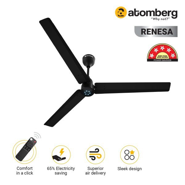 Atomberg Renesa 1400 mm BLDC Ceiling Fan with Remote Control LED Indicators Midnight Black r1400 black2