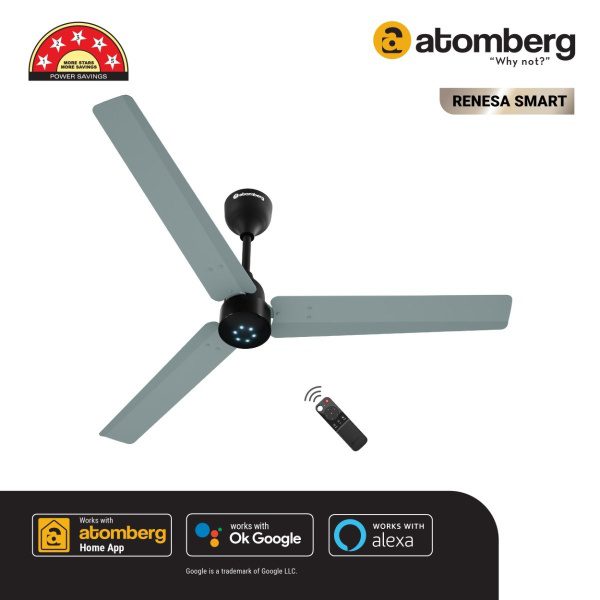 Atomberg Renesa Smart 1200 mm BLDC Ceiling Fan with IoT, Remote Control LED Indicators Misty Teal renesa smart pli 20.03.24 m