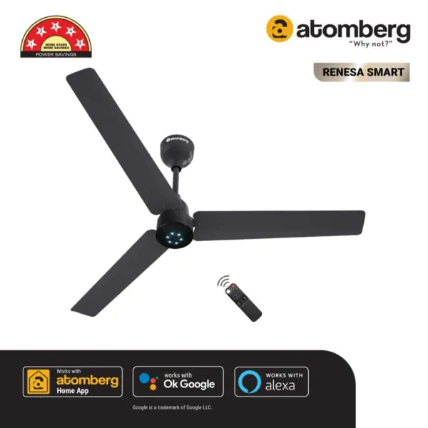 Atomberg Renesa Smart 1200 mm BLDC Ceiling Fan with IoT, Remote Control LED Indicators Pebble Grey renesa smart pli 20.03.24