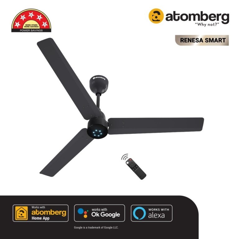 Atomberg Renesa Smart 1200 mm BLDC Ceiling Fan with IoT, Remote Control LED Indicators Pebble Grey renesa smart pli 20.03.24