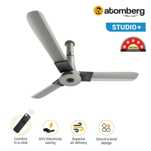 Atomberg Studio 1200 mm BLDC Ceiling Fan with Remote Control LED Indicators Sand Grey sand grey 2