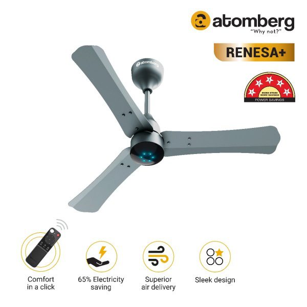 Atomberg Renesa 900 mm BLDC Ceiling Fan with Remote Control LED Indicators Sand Grey sandgrey2