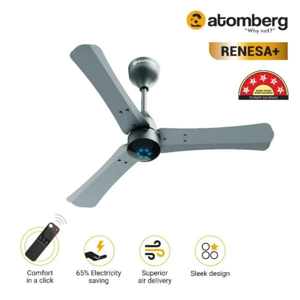 Atomberg Renesa 900 mm BLDC Ceiling Fan with Remote Control LED Indicators Sand Grey sandgrey2