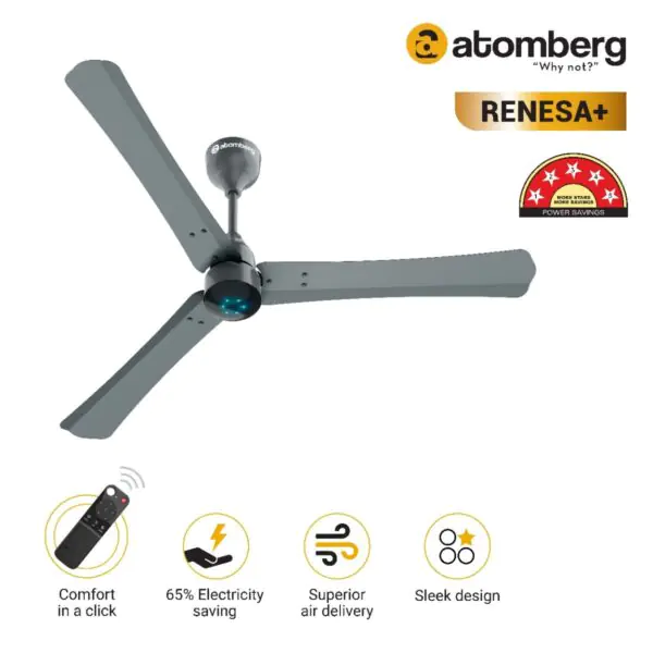 Atomberg Renesa 1200 mm BLDC Ceiling Fan with Remote Control LED Indicators Sand Grey sandgrey2 1